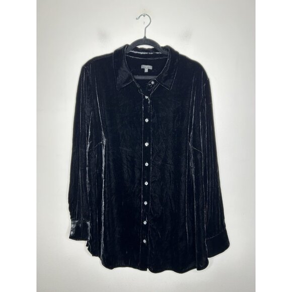 Talbots Velvet Black Shirt Button Down Whimsigoth Long Sleeve Plus Size 2X - Picture 1 of 8